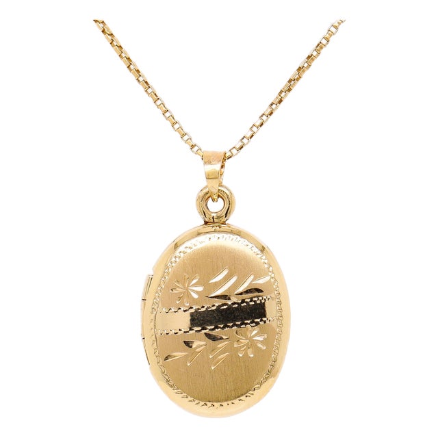 Vintage 14k Gold Brite-Cut Locket Pendant or Charm For Sale