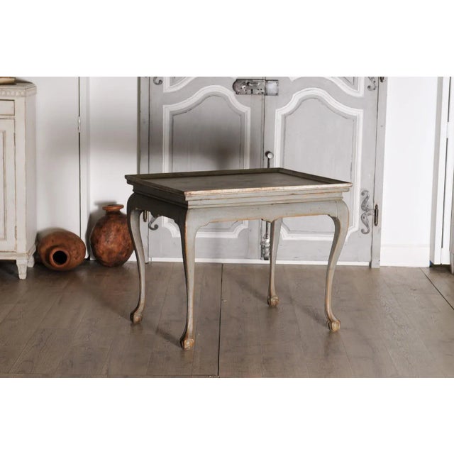 1750s Swedish Rococo Gray Painted Tea Table with Tray Top and Ball and Claw Feet For Sale - Image 10 of 12