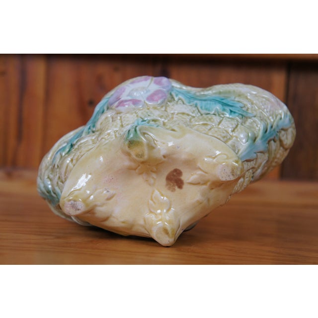 Antique Victorian Majolica Handled Footed Flower Basket Planter Compote For Sale - Image 12 of 12