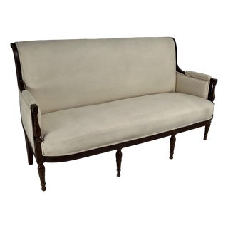 Late 19th Century French Directoire Walnut Sofa With Linen Upholstery For Sale