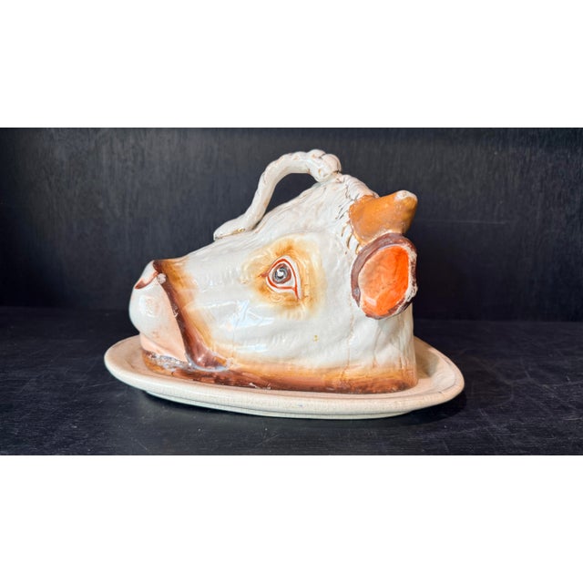 Mid 19th Century Antique Staffordshire Bull Cheese Dish Keeper For Sale - Image 5 of 11