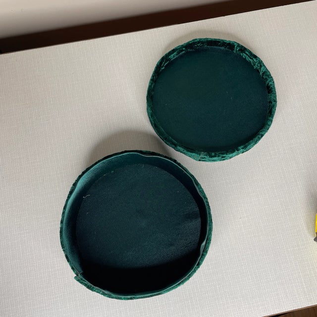 Textile Vintage Handmade Bedazzled Green Velvet Box With Lid For Sale - Image 7 of 8