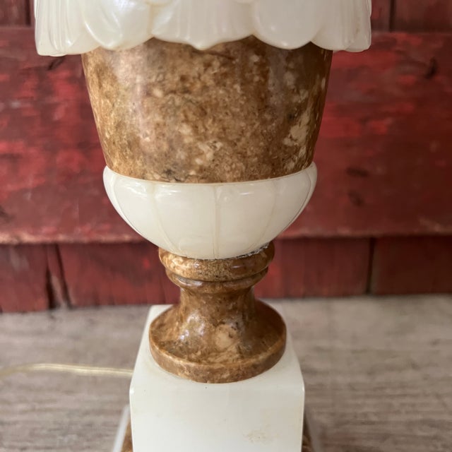 1960s Vintage Italian Marble & Alabaster Urn Lamp 13" Elegant Design With Brass Accents For Sale - Image 5 of 18