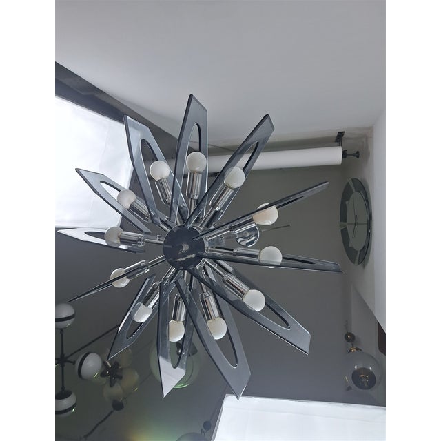 Chandelier in Chrome and Smoked Glass by Gino Paroldo for Dinodei, 1960s For Sale - Image 11 of 12