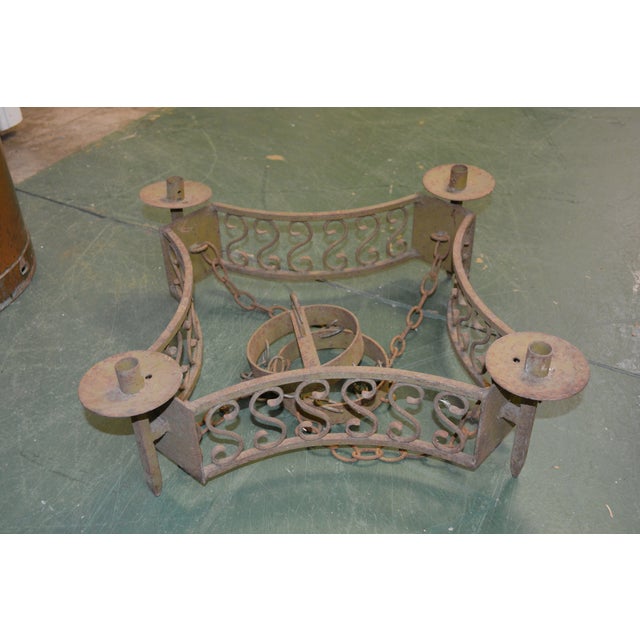 Metal Vintage Gothic Rustic Green Cast Iron Tiered Candle Square Chandelier W/ Rings & Chains Castle For Sale - Image 7 of 16