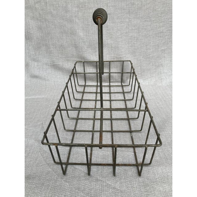 Metal Antique Metal Wire Milk Bottle Holder Basket Carrier With Handle For Sale - Image 7 of 12