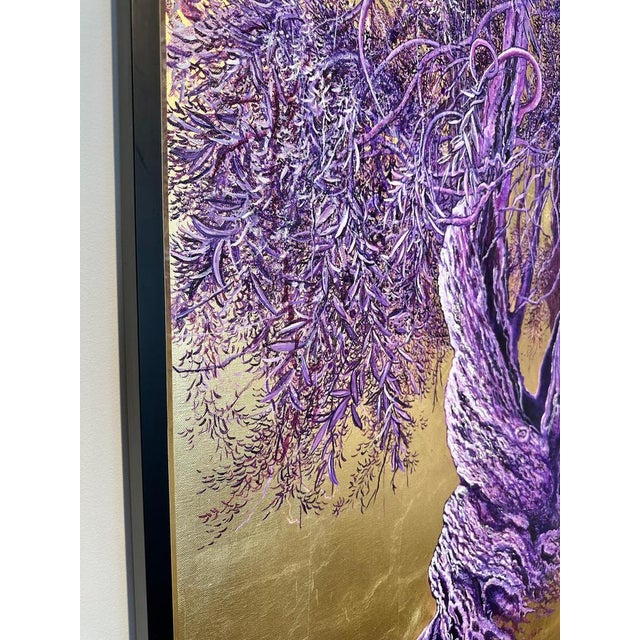 Anastasia Gklava, Grandiose, Realist Purple & Lavender Olive Tree, 2022, Oil & Gold Leaf Canvas For Sale - Image 9 of 18