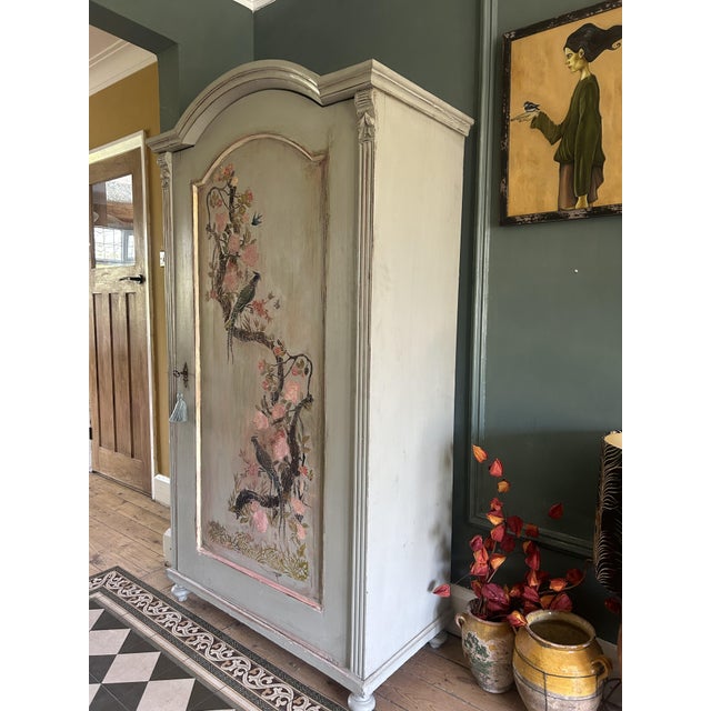 Antique Painted Pine Armoire with Chinoiserie Panel, 1890s For Sale - Image 6 of 14