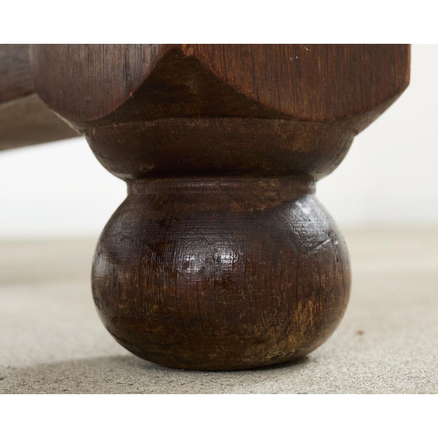 Coffee 19th Century Country French Oak Farmhouse Trestle Dining Table 8 Ft. For Sale - Image 8 of 18