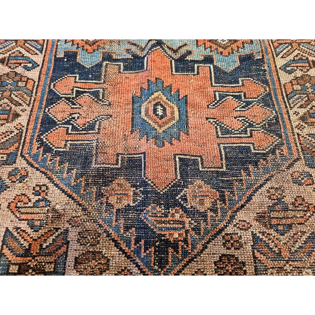Antique Malayer Area Rug, Hand-Knotted Wool, Geometric Pattern, 4x6, Ivory & Navy For Sale - Image 18 of 18