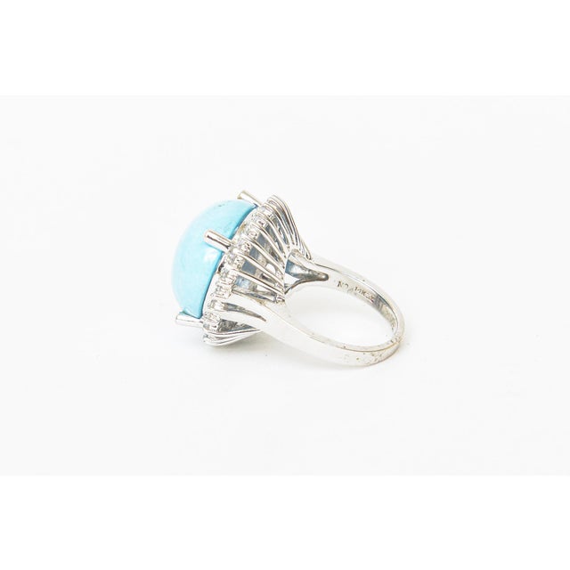1960s Vintage 1960's Persian Turquoise With Surround Diamonds 18k White Gold Dome Cocktail Ring, Size 7 For Sale - Image 5 of 11