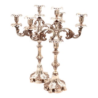 Silver 3-Light Candelabras with Cut-Out Sconces, Set of 2 For Sale