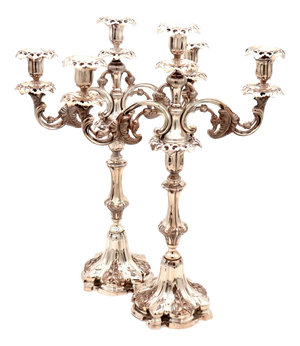 Silver 3-Light Candelabras with Cut-Out Sconces, Set of 2