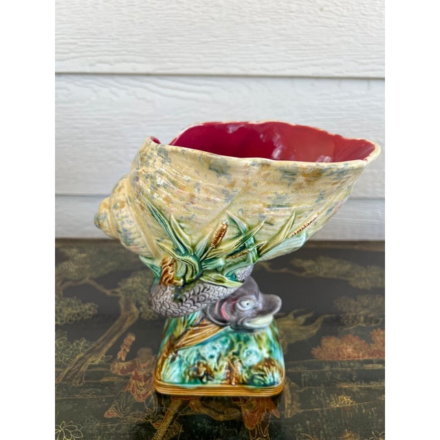 Antique Majolica Vase Bowl Dolphin Nautilus Shell English Royal Worcester C1870 For Sale - Image 4 of 18