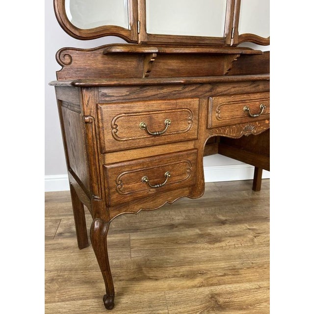 Vintage French Oak Dressing Table with Mirror For Sale - Image 10 of 16