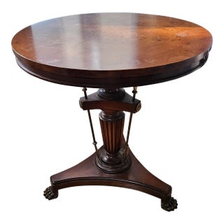 Early 20th Century Neoclassical Burl Wood Table With Metal Ornamentation For Sale