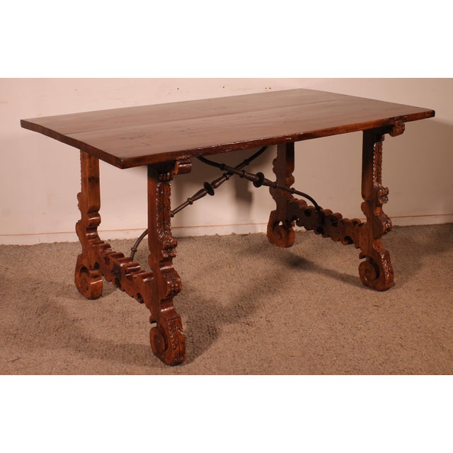 Brown 17th Century Spanish Renaissance Table in Light Walnut For Sale - Image 8 of 14