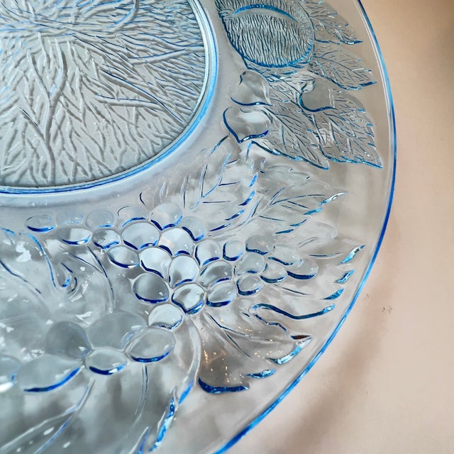 Kig Vintage 10.5" Blue Pressed Glass Grapes and Leaves Tableware Dinner Plates, Set of 7 For Sale - Image 9 of 11