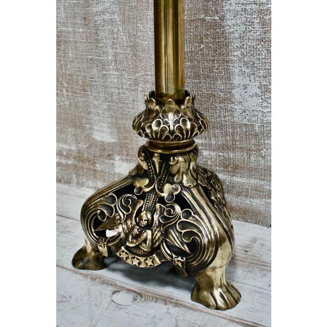 Gold Victorian Brass Altar Candlestick, 1880s For Sale - Image 8 of 12