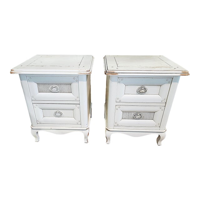 1990s Pair of French Country Style Shabby Night Tables Nightstands For Sale