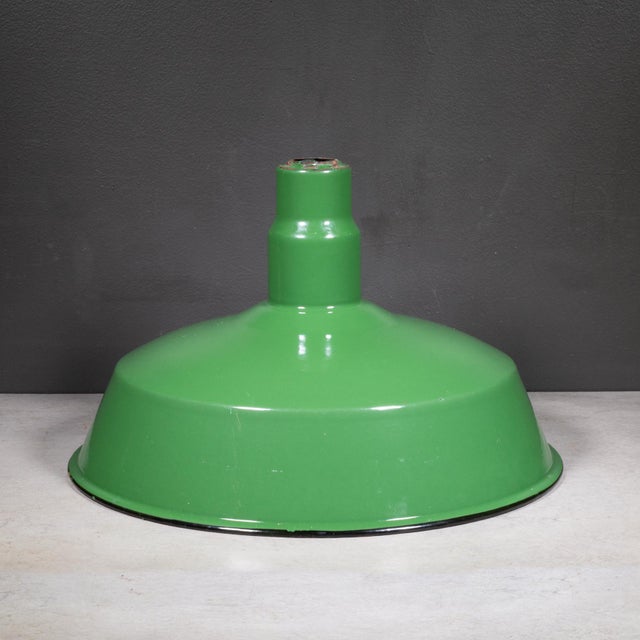 Benjamin 16" Enameled Porcelain Green Industrial Pendant Lights c.1950-Set of Two For Sale In San Francisco - Image 6 of 11