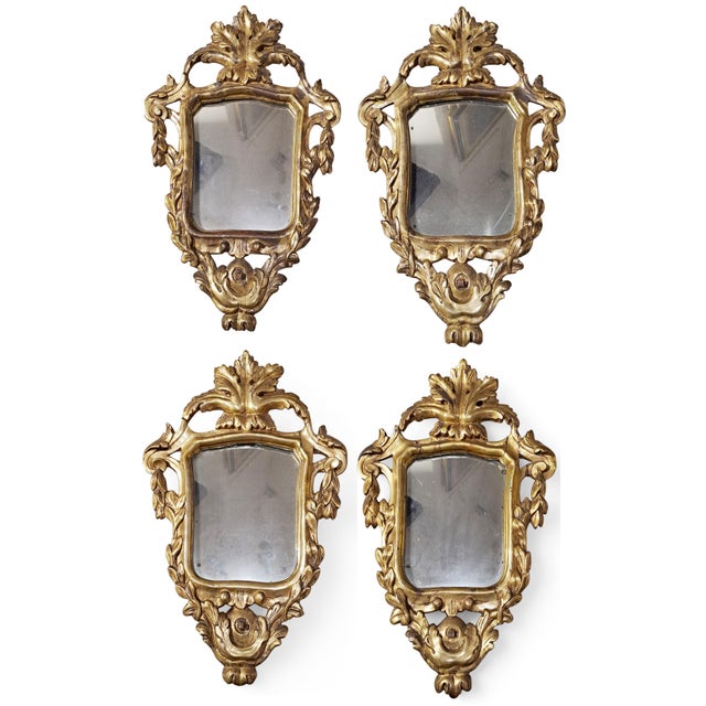 Small Antique Gilded Mirrors from Piedmont, 1700s, Set of 4 For Sale - Image 9 of 10
