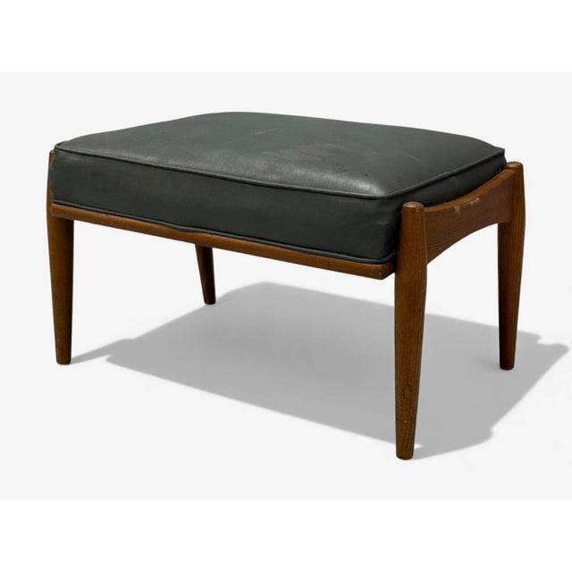 Danish Modern, Gray Leatherette, Walnut, Footstool, Denmark, 1950s For Sale - Image 4 of 8