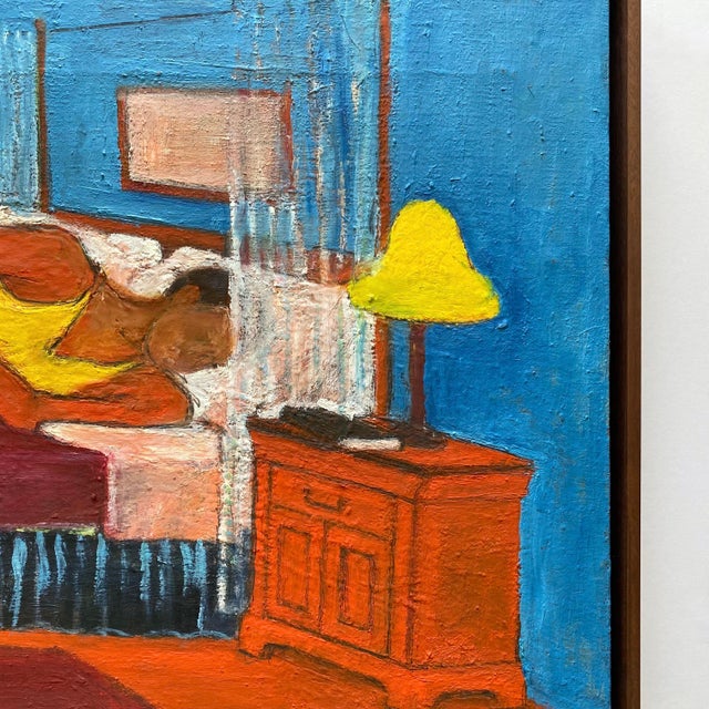 Matisse Style Vintage Mid Century Modernist " Bedroom, Afternoon Napping " Framed Original Post-Impressionist Impasto Oil Painting on Linen For Sale - Image 13 of 18