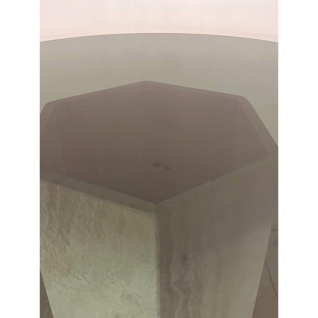 Travertine & Smoked Glass Dining Table For Sale - Image 4 of 8