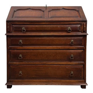 Antique Early 20th Century English Oak Bureau with Fitted Interior For Sale