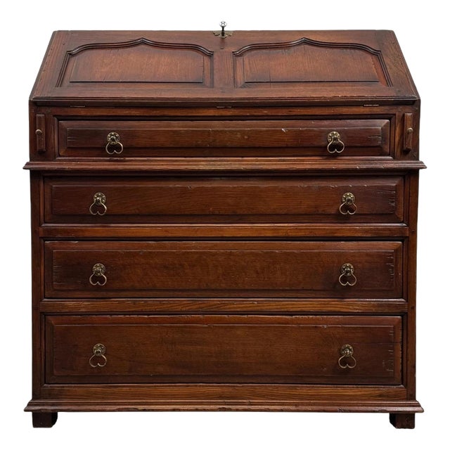Antique Early 20th Century English Oak Bureau with Fitted Interior For Sale