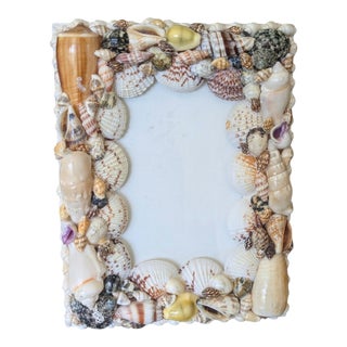 Vintage Coastal Regency Sea Shell Encrusted Picture Frame For Sale