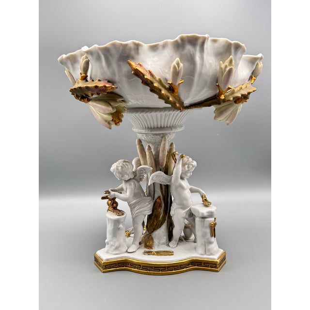 French Large Cherub Compote French Inspired Porcelain 12” Vintage For Sale - Image 3 of 10
