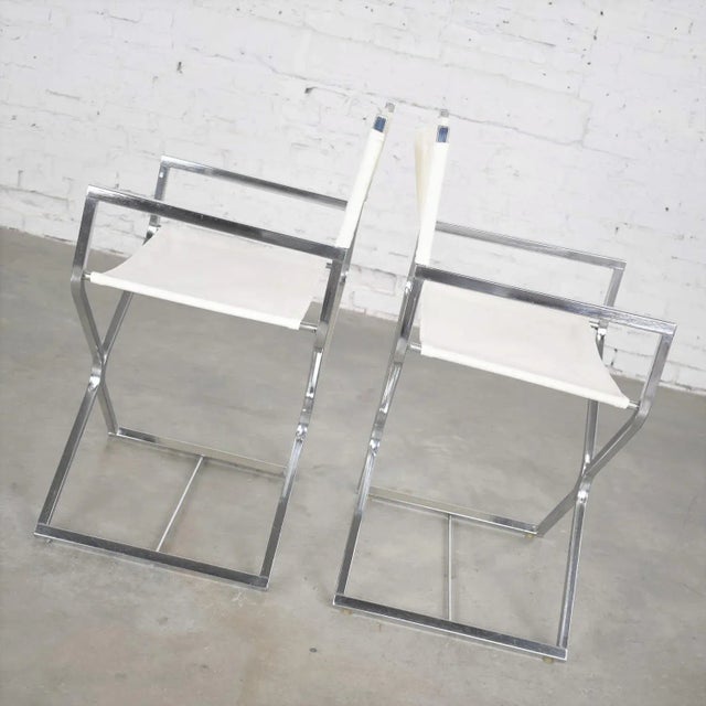 Mid-Century Modern Campaign Style Directors Chairs White & Chrome Attributed Robert Kjer Jakobsen for Virtue Brothers For Sale - Image 9 of 12