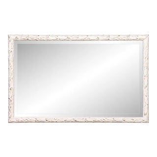 1980s Italian Regency White Beveled Mirror With Gold Accent For Sale