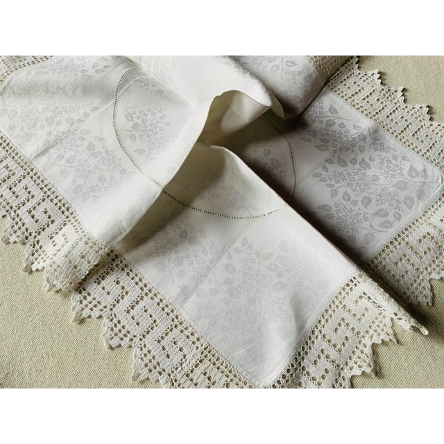 Antique Linen Tea Cloth With Greek Key Lace Border & Woven Medallion Center — Early 20th C. For Sale - Image 13 of 18