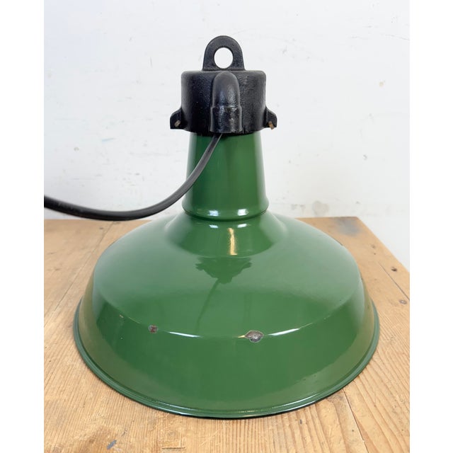 Industrial Green Enamel Factory Pendant Lamp, 1960s For Sale - Image 15 of 18