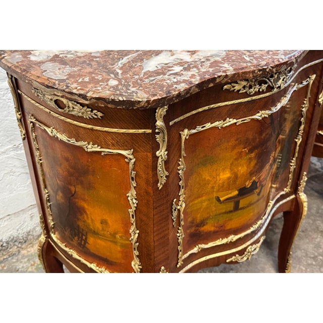 Bronze Early 20th Century Pair of French Vernis Martin Style Hand-Painted Commodes For Sale - Image 8 of 17