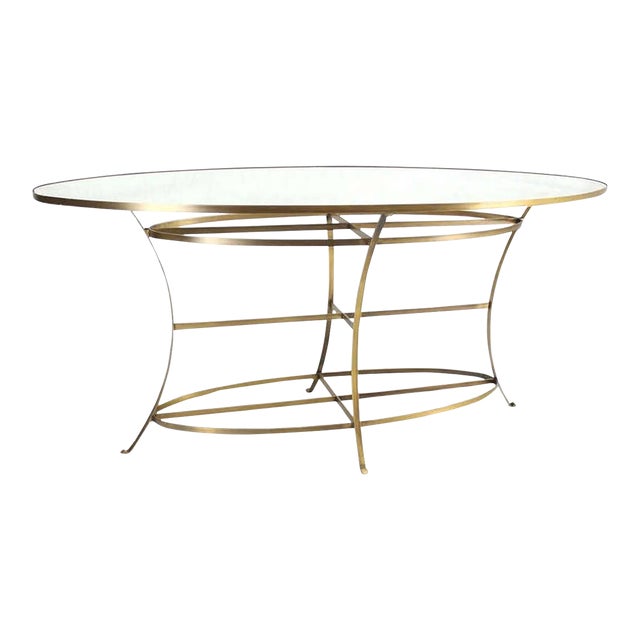 Large Brass Oval Mirrored Top 39"h Bar Hight Table Display Center Console For Sale