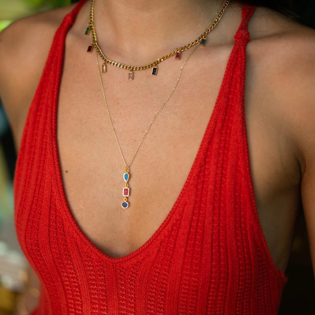 Trinity Gemstone Harmony Gold Necklace For Sale - Image 4 of 9