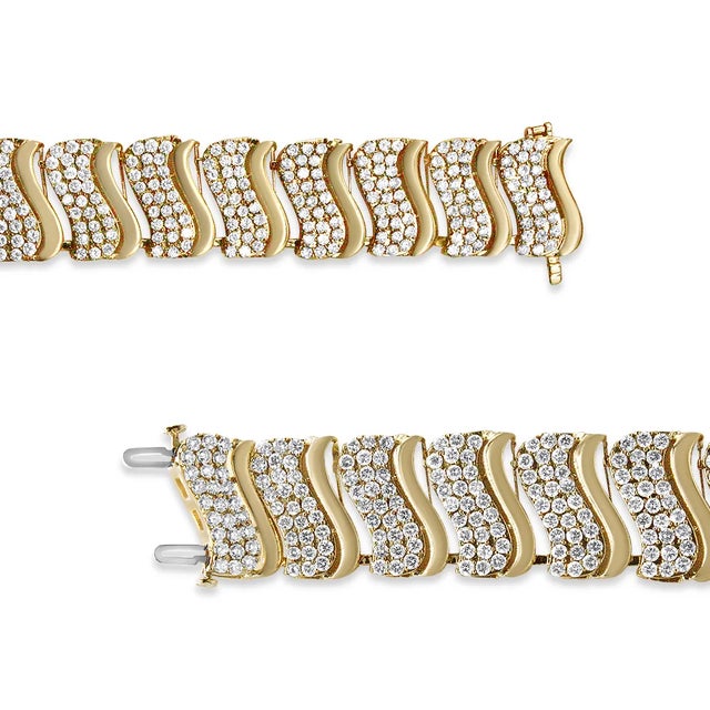 Early 21st Century 14K Yellow Gold 15.0 Cttw Diamond Chevron Wave 7.25" Inch Link Bracelet For Sale - Image 5 of 7