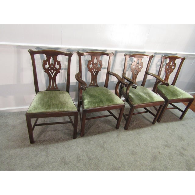Wood Henkel Harris Solid Mahogany Set of Eight Chippendale Style Dining Chairs For Sale - Image 7 of 12