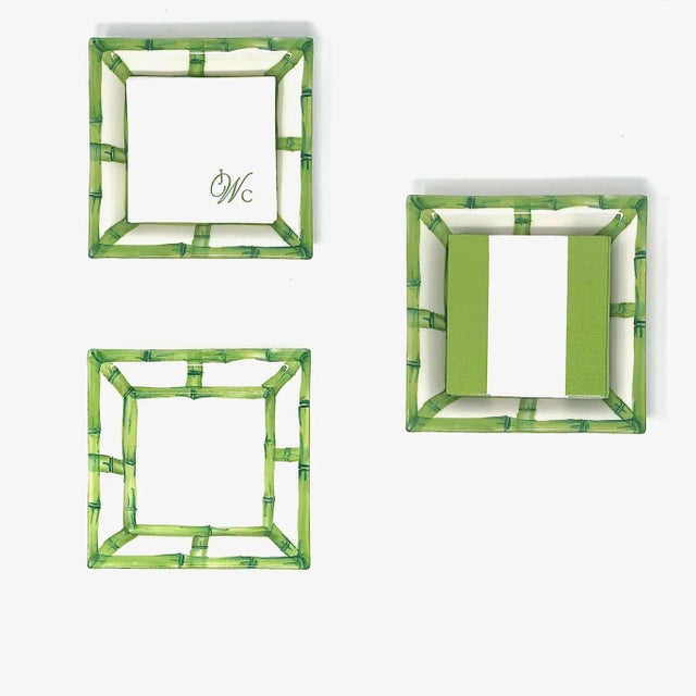 Elevate your everyday with this versatile square catchall tray, framed in a classic bamboo fret motif. Handcrafted in...