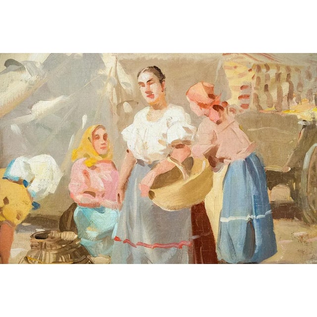 Gyula Nemeth -Women at an Outdoor Market- Hungarian Oil Painting C.1910 For Sale - Image 5 of 8