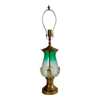 1940s Emerald Green Controlled Bubble Murano Table Lamp For Sale