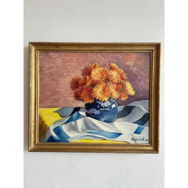 French Provincial French Expressionist Floral Still Life, Oil on Canvas, Signed Nadeval, 1960 For Sale - Image 3 of 4