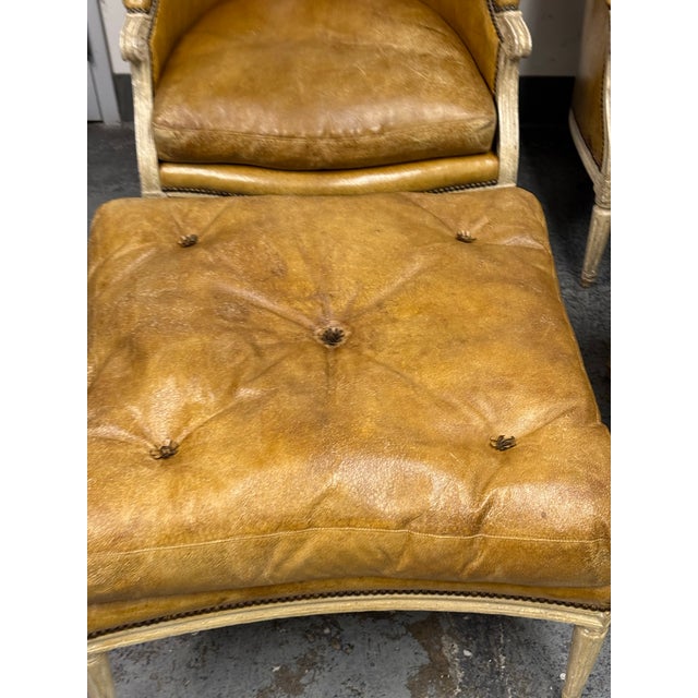 Animal Skin Belmar Furniture Custom Hendrix Allardyce Louis XVI Style Bergere Armchairs + Ottomans Set For Sale - Image 7 of 12