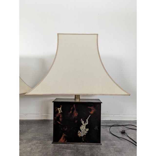 Japanese Scale-Patterned Lamps from Eric Maville, Set of 2 For Sale - Image 3 of 7