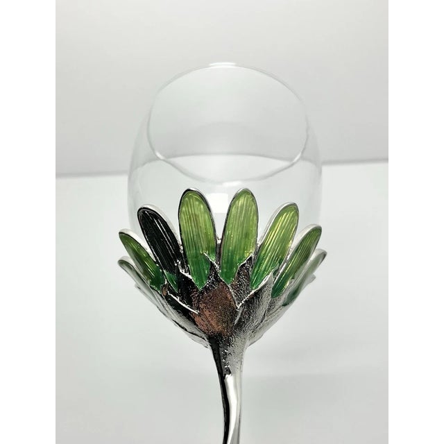 Glass Forever International Green Enamel Metal Flower Wine Glasses - Set of 4 For Sale - Image 7 of 9