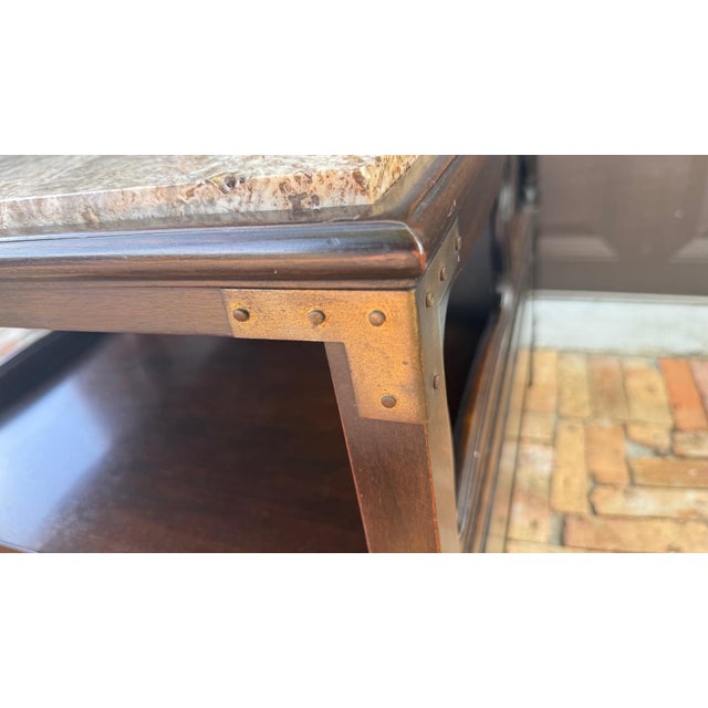 Wood 1960s John Widdicomb Bedside Table With Travertine Top and Brass Detailing For Sale - Image 7 of 12